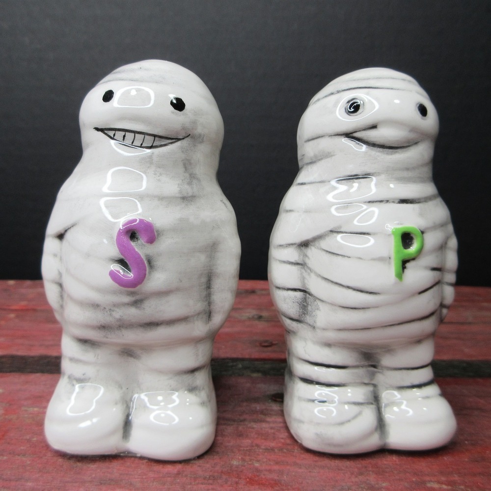 Transpac Halloween Mummy Salt & Pepper Shaker Set S & P Ceramic Decor NEW